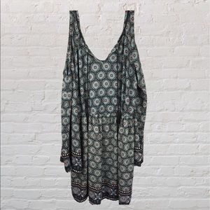 XHILARATION Boho Open Shoulder Bell Sleeve Dress